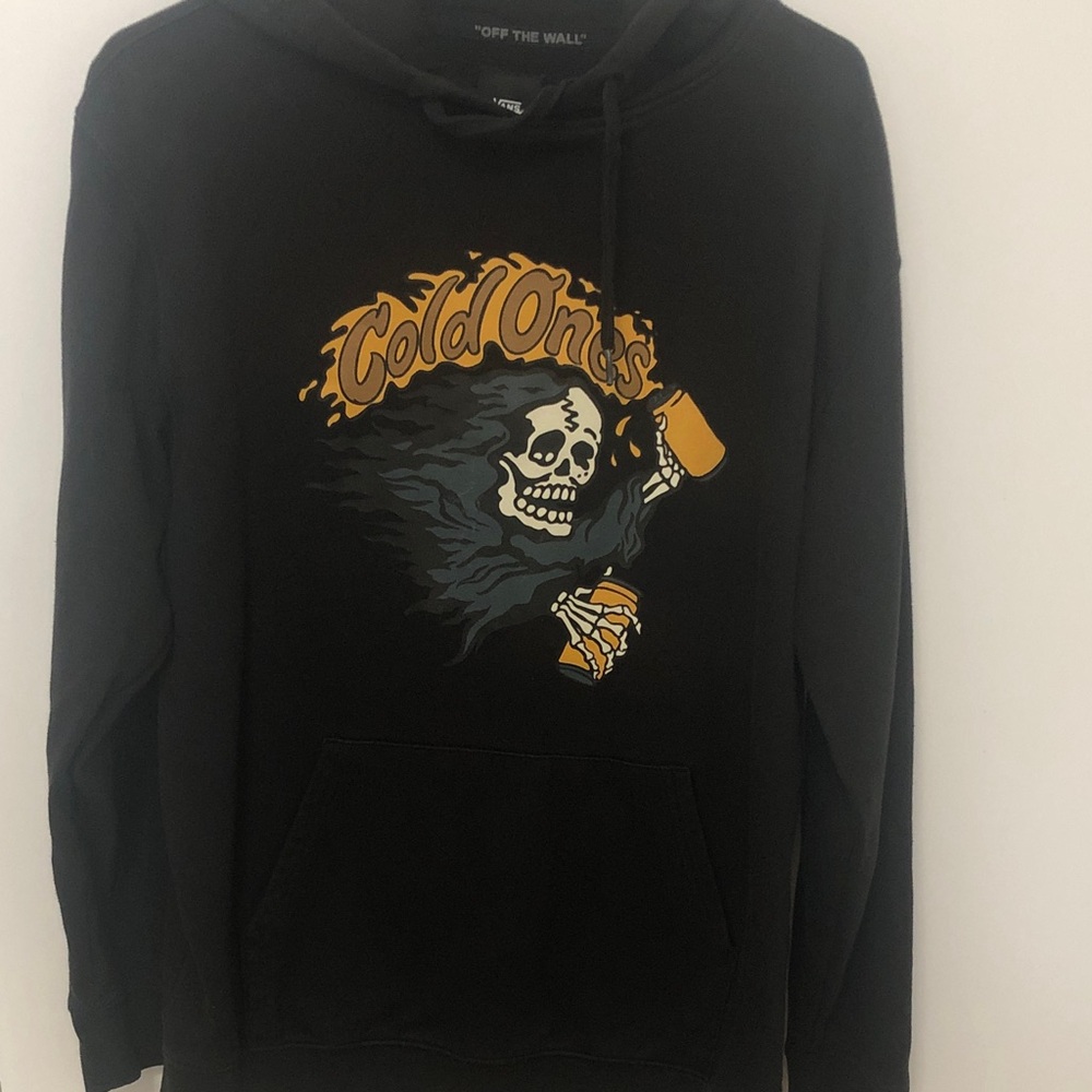 Vans Black Hoodie with Yellow Skeleton 'Cold Ones' Graphic